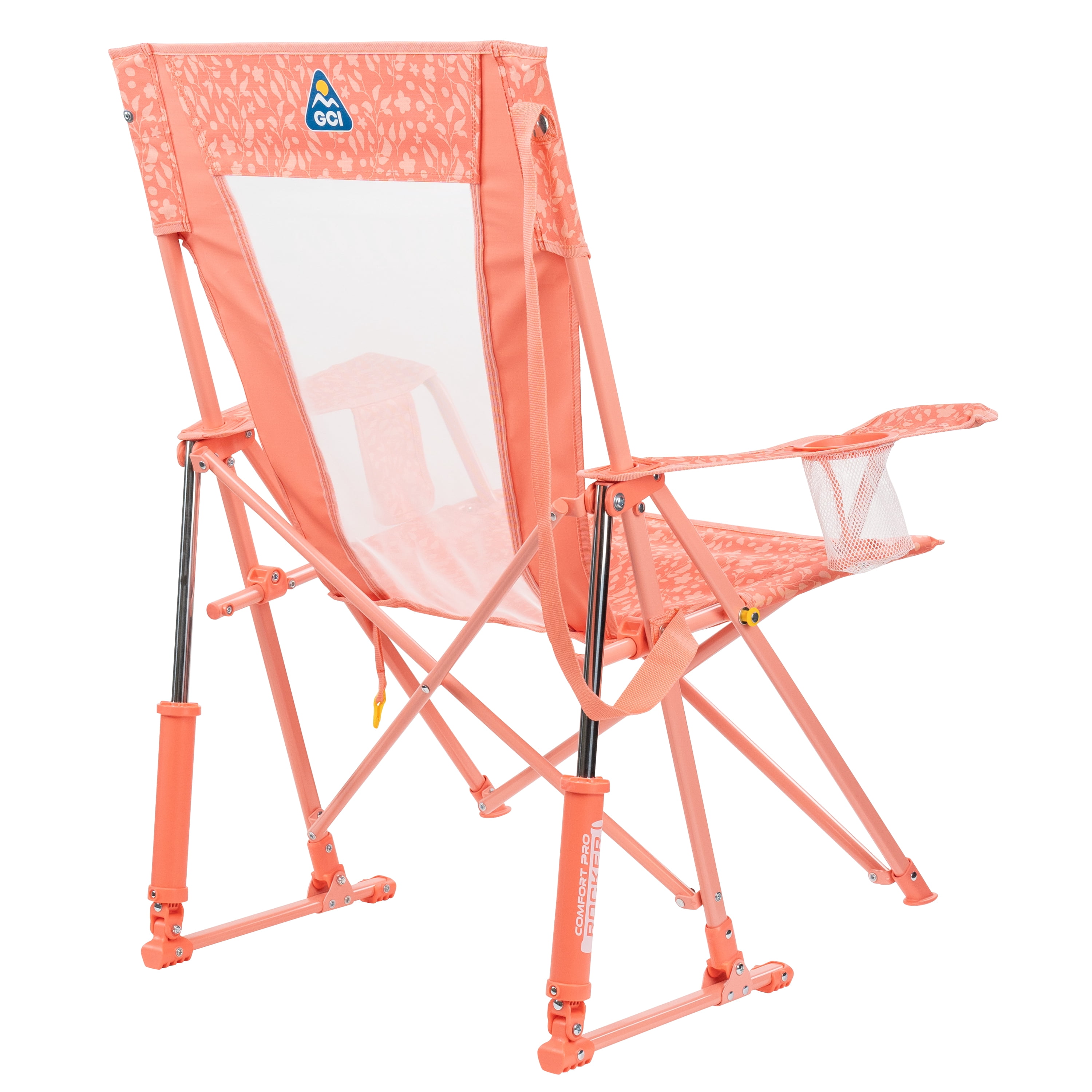 GCI Outdoor Comfort Pro Rocker Camping Chair with Mesh Backrest, Coral Garden