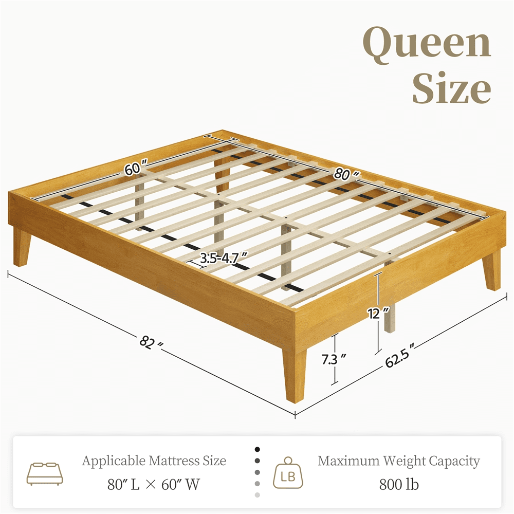 Renwick Queen Wooden Platform Bed Frame with Sturdy Slat Support