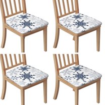 Blue Christmas Snowflake Seat Covers for Dining Room Chairs Set Of 4,Stretch Printed Washable Chair Seat Cover with Elastic Ties and Button,Removable Waterproof Couch Cushion Covers