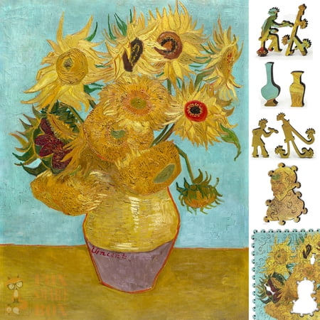 Wooden Jigsaw Puzzles for Adults - Uniquely Shaped Pieces - made in USA by FoxSmartBox - 170 Pieces - Sunflowers (3rd Version)
