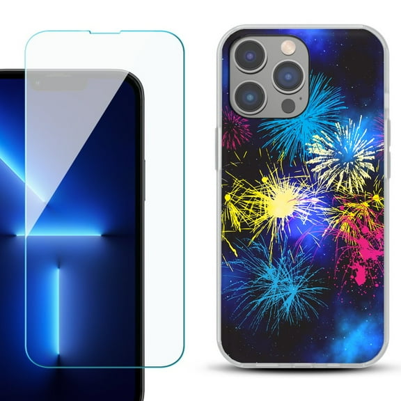 Slim-Fit Gel TPU Phone Case for iPhone 14 Pro Max, with Tempered Glass Screen Protector, by OneToughShield ® - Fireworks