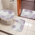 thumbnail image 4 of Purple White Bath Mat 3 Piece Bathroom Rug Set, Abstract Grey Chrysanthemum Flower Floral Non Slip Bath Rug Contour Mat and Toilet Lid Cover, Absorbent Shower Mats Soft Bath Rugs and Mats Sets, 4 of 8