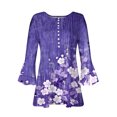 thumbnail image 4 of CYMMPU Fall Trendy Shirts 3/4 Sleeve Tunic Tops Spring Tops Floral Printed Loose Fit Button V Neck Flare Sleeve Blouses for Women Dressy Casual Empire Waist A Line T-Shirts XXL, 4 of 5