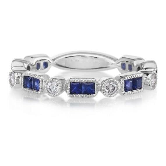 HeartsAndYou 1.9ct Natural Blue Sapphire Anniversary Wedding Band 100% 14k SOLID White Gold