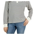 thumbnail image 3 of Tommy Hilfiger Womens Long-Sleeve Striped Boxy Henley Top Ivory Mult L, 3 of 3