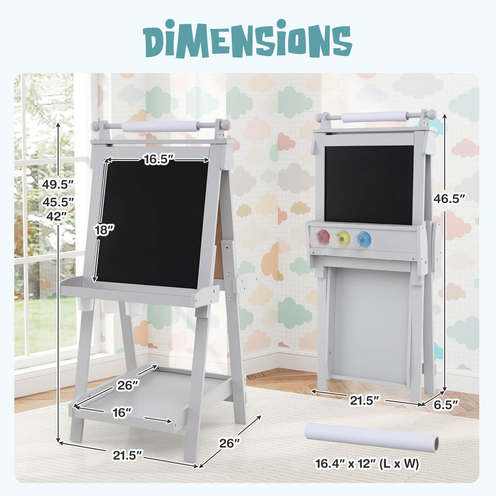 Costway Foldable Easel for Kids 3-in-1 Double-sided Art Easel with Chalkboard Green