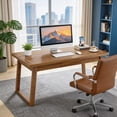thumbnail image 4 of 55 Inch Mid Century Modern Executive Desk Wooden Computer Desk With Drawer Study Writing Table Rustic Workstation Home Office Furniture (Walnut Brown), 4 of 8