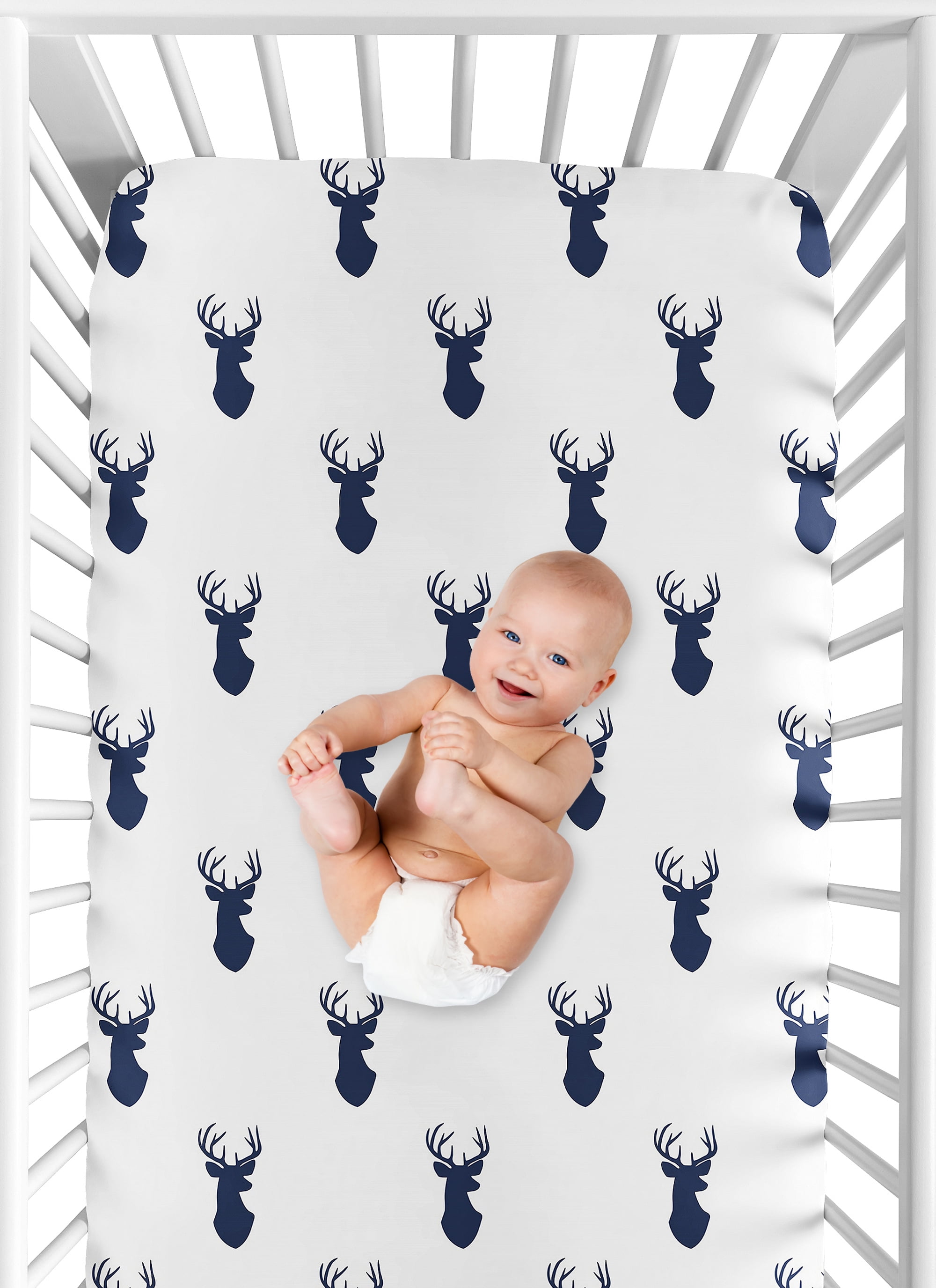 Sweet Jojo Designs Stag Blue and White Fitted Crib Sheets 2 Piece Set