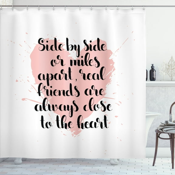 Ambesonne Best Friend Shower Curtain, Real Friendship Words, 69"Wx84"L, Blush Chacoal Grey White