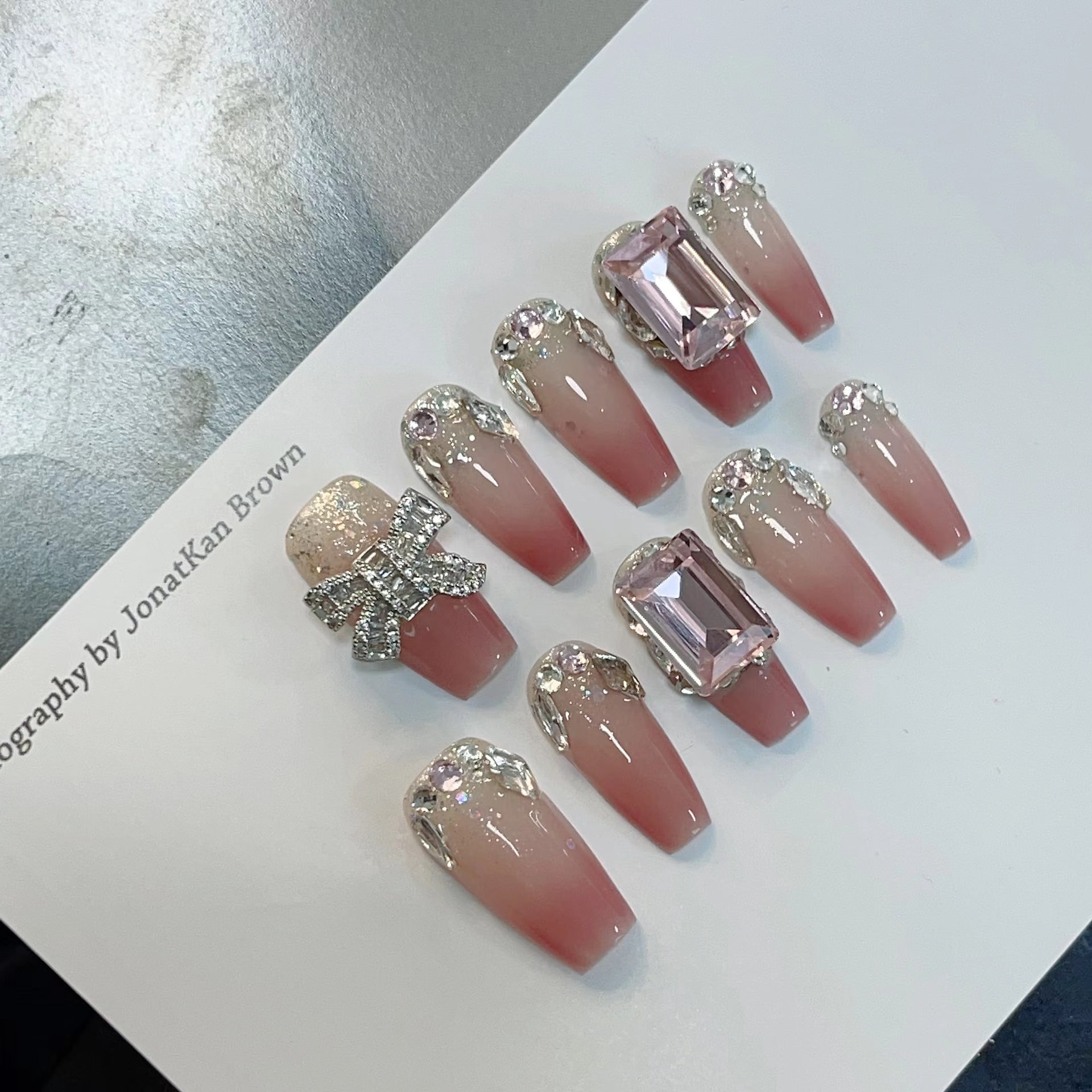 Zircon Bow Sugar Cube Diamond Phototherapy Handmade Wearing Armor Wearing Nail Finished Nail Patch Finished High Quality Light Luxury