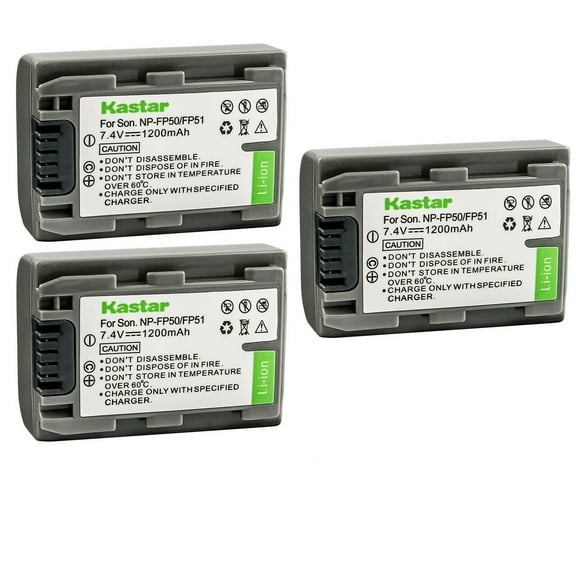 Kastar 3-Pack NP-FP50 / NP-FP51 Battery 7.4V 1200mAh Replacement for Sony DCR-HC40, DCR-HC41, DCR-HC42, DCR-HC43, DCR-HC44, DCR-HC46, DCR-HC65, DCR-HC85, DCR-HC94, DCR-HC96 Camcorder