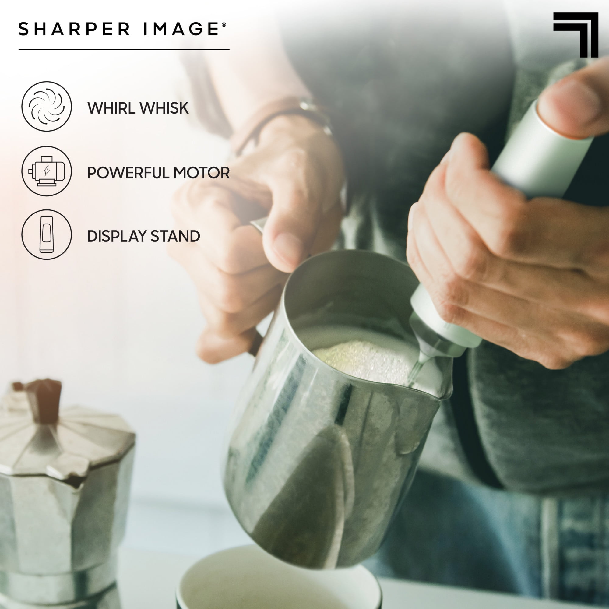 Sharper Image® Electric Milk Frother for Dense and Long-Lasting Foam Creation, White