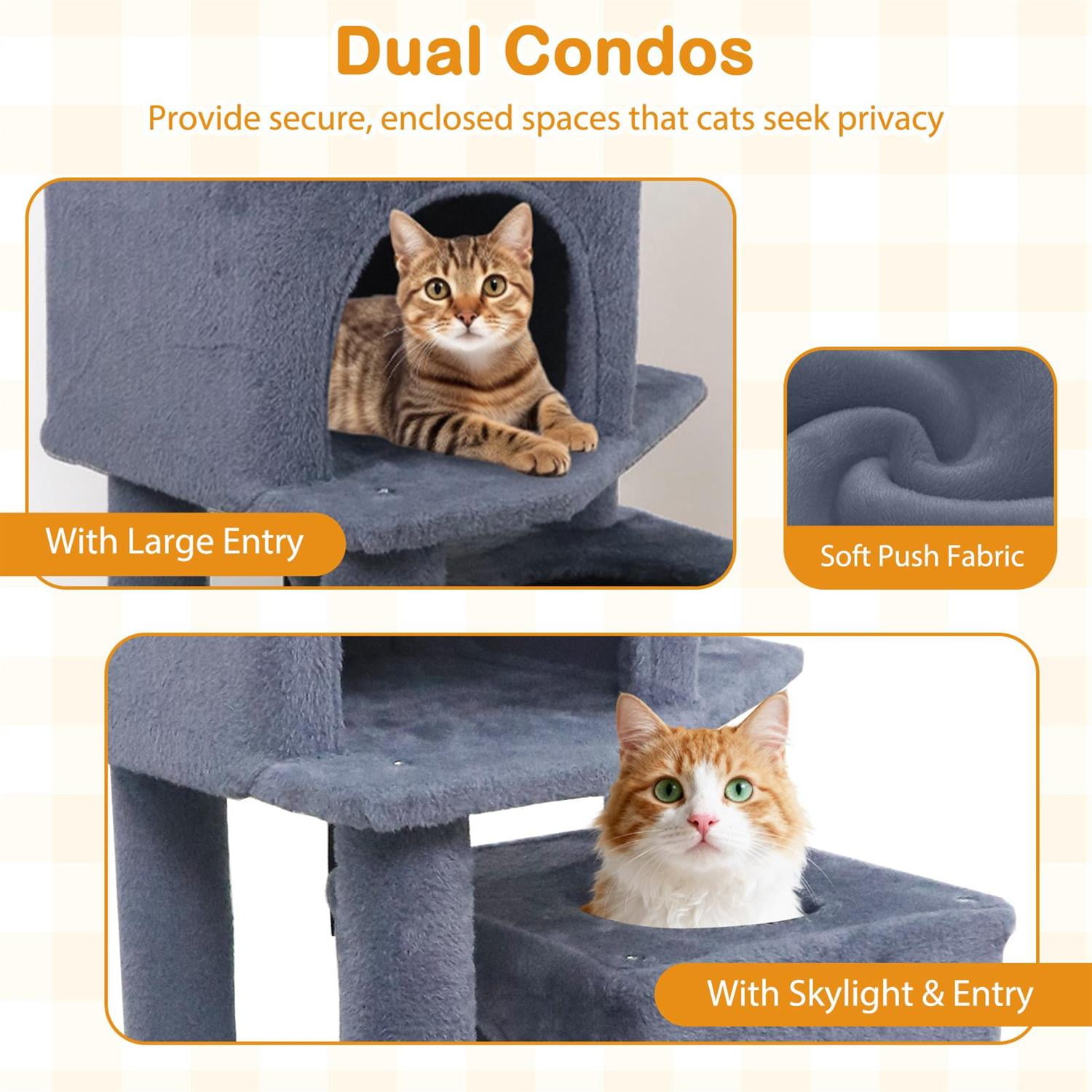 Pefilos 57" Cat Tree, Dual Condos & Hammock, 2 Dangling Balls & Sisal Scratching Posts, Gray