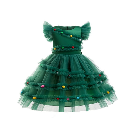renvena Girls Christmas Tree DressPrincess Bowknot Mesh Tulle Tutu Dress Xmas Holiday Party Green 140