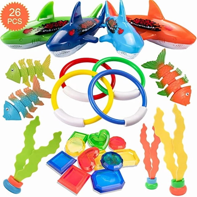 Juguetes de buceo, juguete de natación 26 piezas Juegos de juegos de buceo Anillos de buceo Bandidos de torpedos Palos de buceo Juguetes para piscina Natación subacuática Juegos de verano f