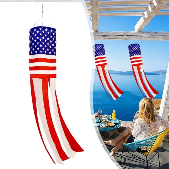 Patriotic American Flag Windsock 40-Inch Embroidered Wind Sock Red White Blue Streamers Independence Day Windsock Patriotic Yard & Garden Decoration 210D Nylon Windsock with Swivel Clip