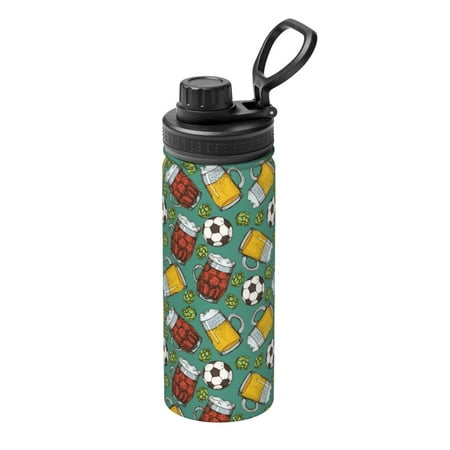 

Uemuo Beer And Soccer 18OZ Insulated Kettle Sports Water Bottle Stainless Steel Kettle Vacuum Insulated Flask Flip Lid Travel Mug