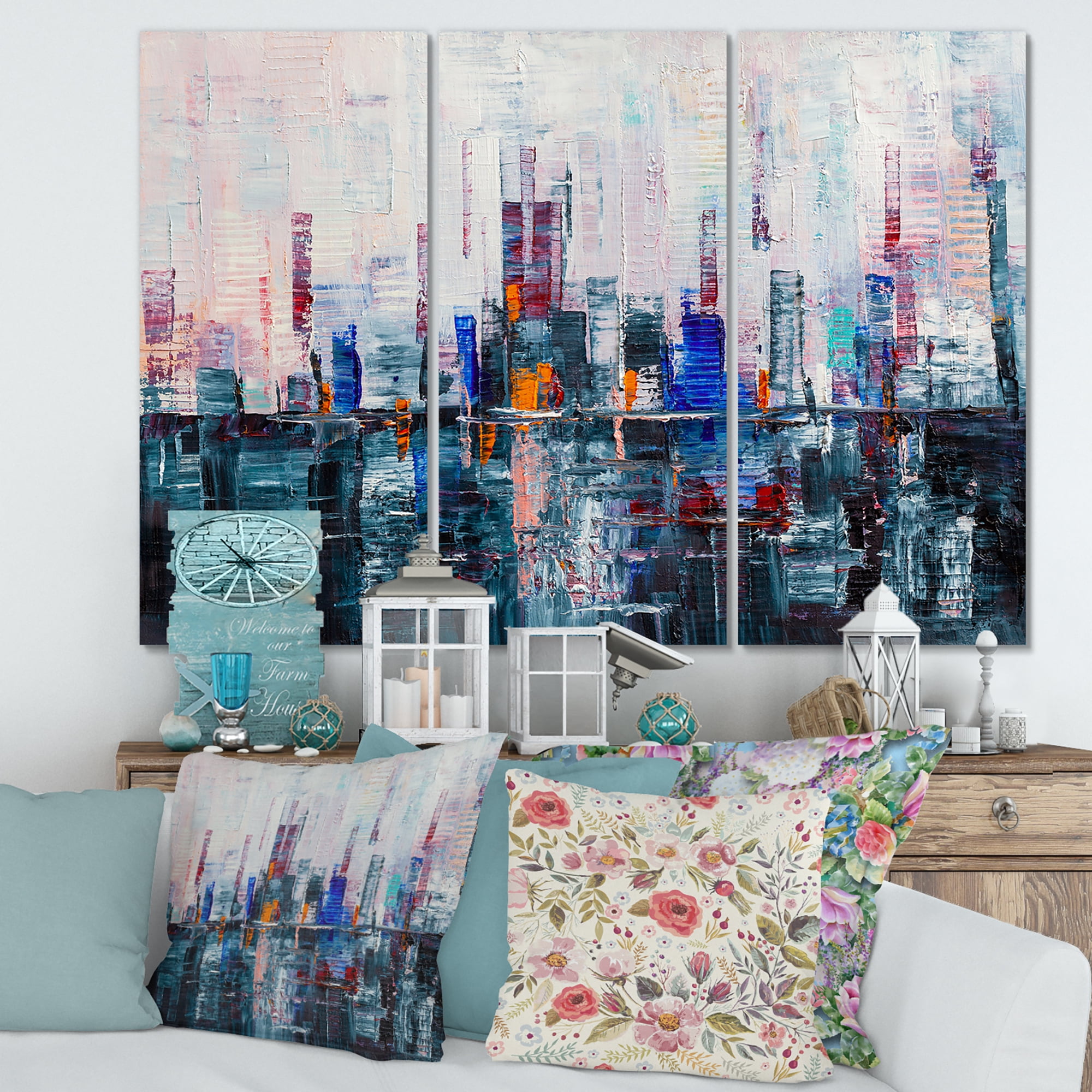 Designart ' Modern Abstract City Skyscrapers ' Modern Canvas Wall Art Print