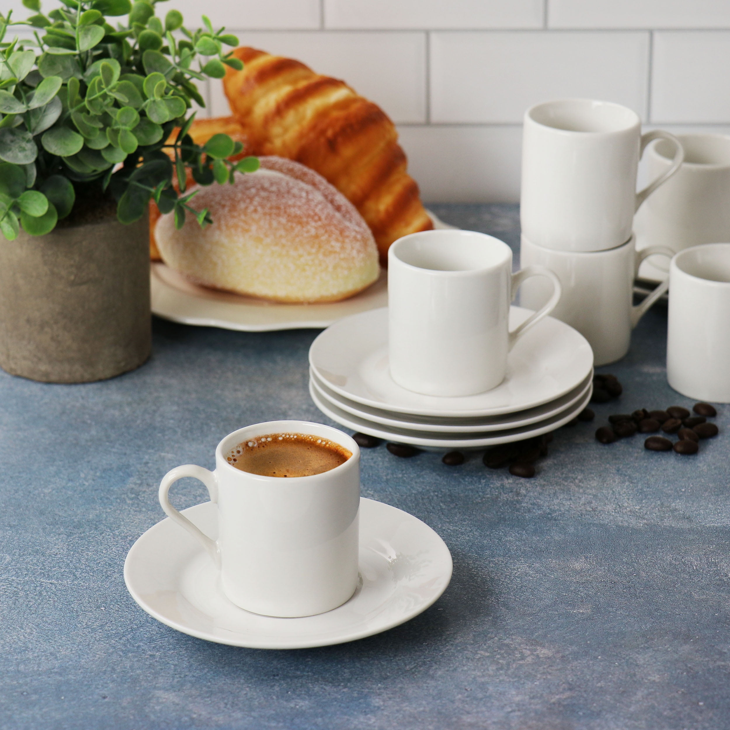 OUR TABLE Simply White Fine Ceramic 6 Piece 8 oz. Square Cup and