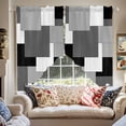 thumbnail image 2 of Swag Curtains Valances for Windows, Black White Grey Color Block Short Kitchen Window Curtains Over Sink, Abstract Modern Geometric Cafe Curtains Panel Set Of 2,Rod Pocket, 36 Inches Length, 2 of 8