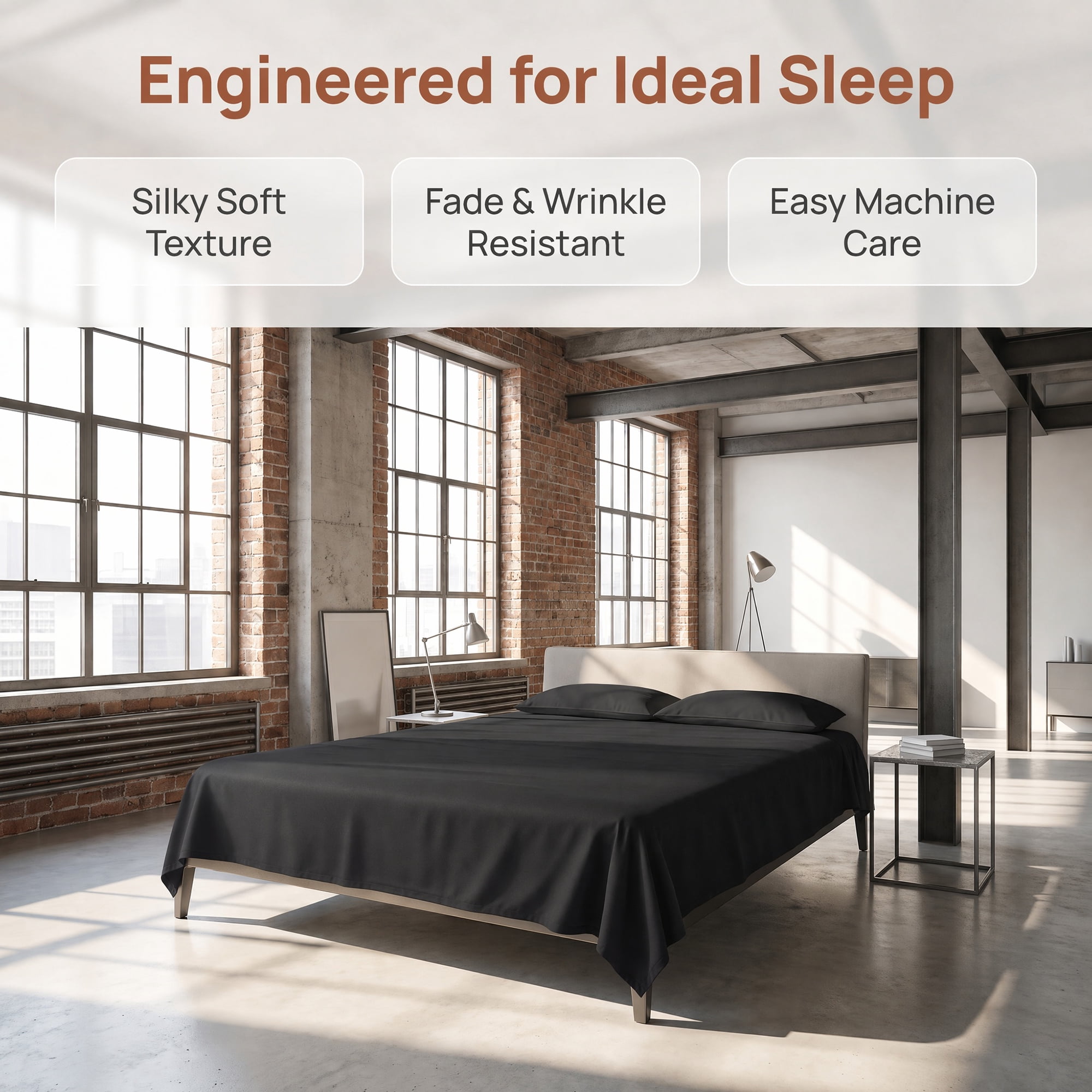 Unique Bargains Microfiber Bed Breathable Flat Sheet Bedding Black 96"x106"