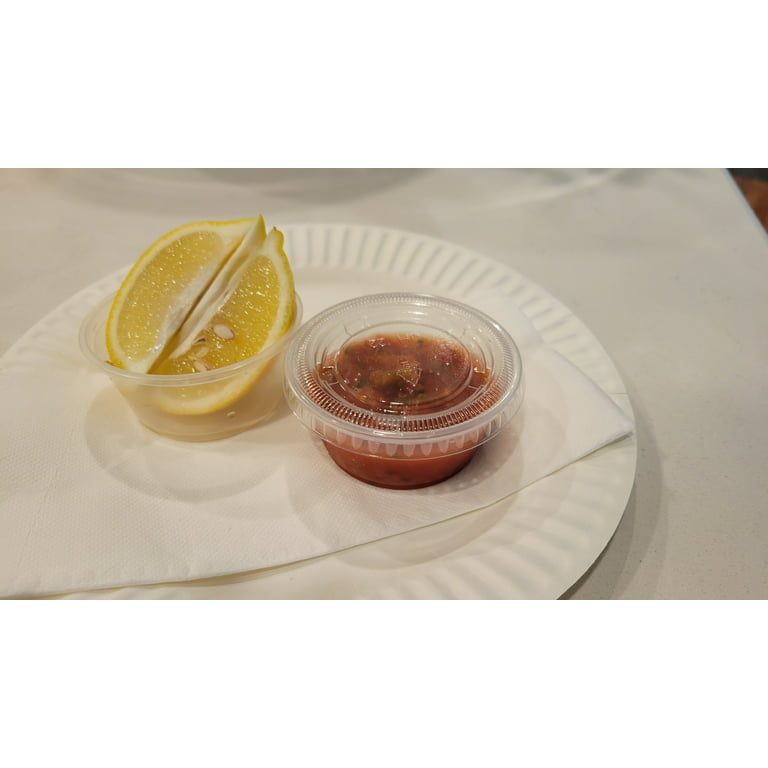 Plastimade Clear Disposable Plastic Portion Cups With Lids (100 Sets - 2  Oz) - Disposable Condiment Cups, Thanksgiving Sauce/Dip/Dressing Cups