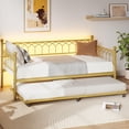 thumbnail image 4 of Metal Twin Daybed with Trundle, Built-In Charging Station & LED Lights, Pull-Out Sofa Bed Frame for Living Room, Guest Room, Apartments & Small Spaces, 4 of 9