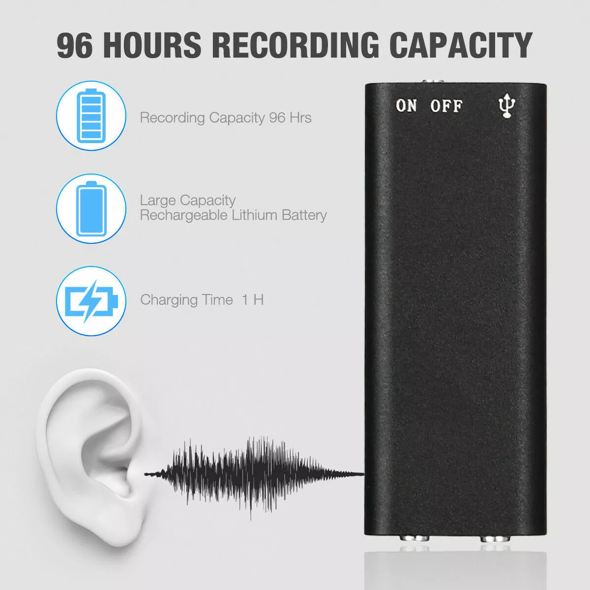 96 Hours Digital Voice Activated Audio Recorder Hidden Mini Audio MP3 Player US