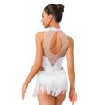 thumbnail image 2 of SiiRoh Women's Glittery Rhinestone Latin Dance Leotard Fringe Samba Rumba Ballroom Dancing Dress White S, 2 of 5