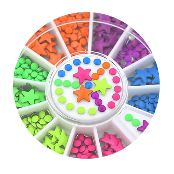 UDIYO Mixed Color Flat Back Star & Half Round DIY Nail Art Tips Decoration Wheel