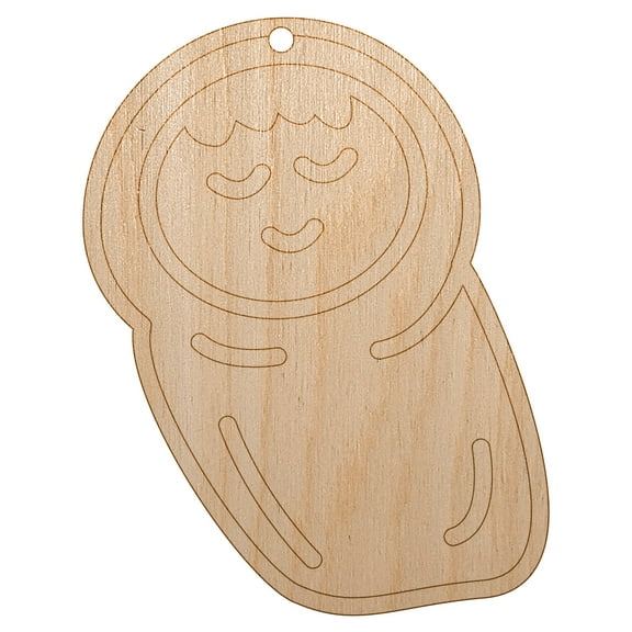 Sleeping Baby Doodle Wood Holiday Christmas Tree Ornament Unfinished DIY Pre-Drilled Craft