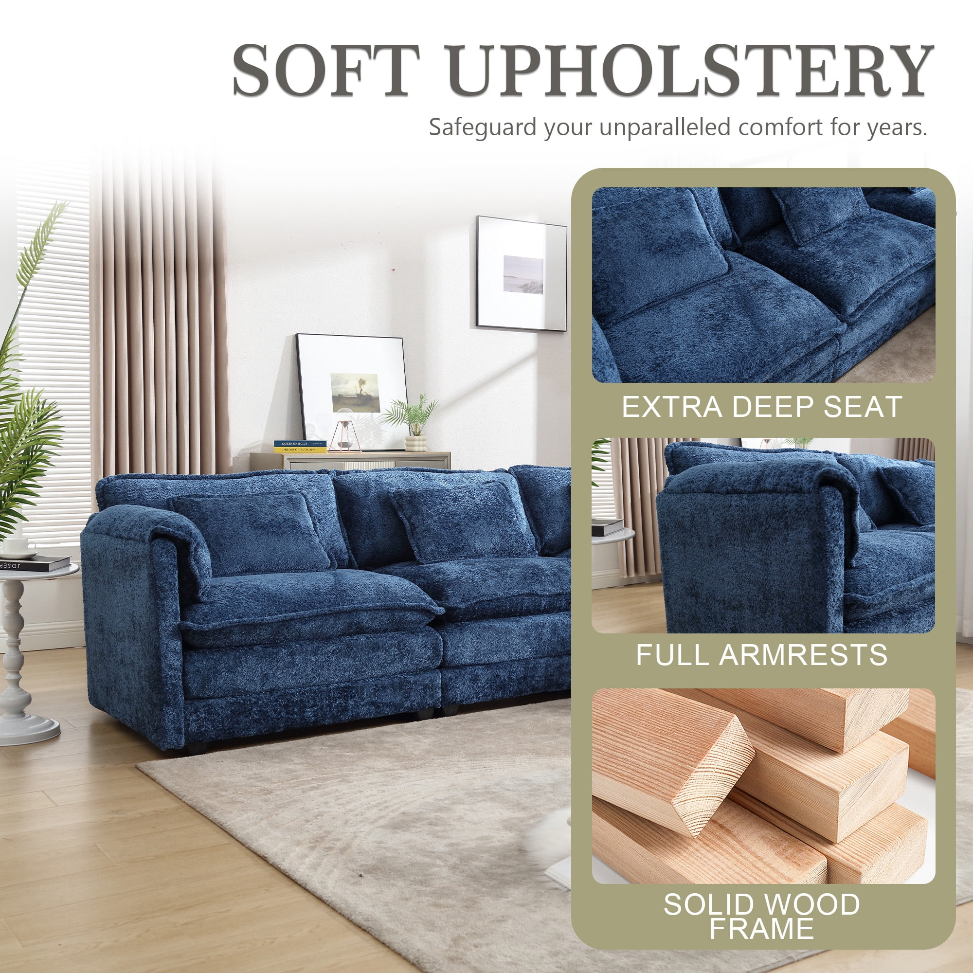 MOONMISS Boucle Fabric Upholstered L-Shape Comfy Oversized 3-4 seat Modular Sectional Sofa