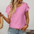thumbnail image 6 of Pincandy Women's Casual Solid V Neck Loose Striped Short Sleeved T-shirt Top Summer Tops Cute Neck Tops Loose Dressy Casual Shirts Cap,Pink,2XL, 6 of 7