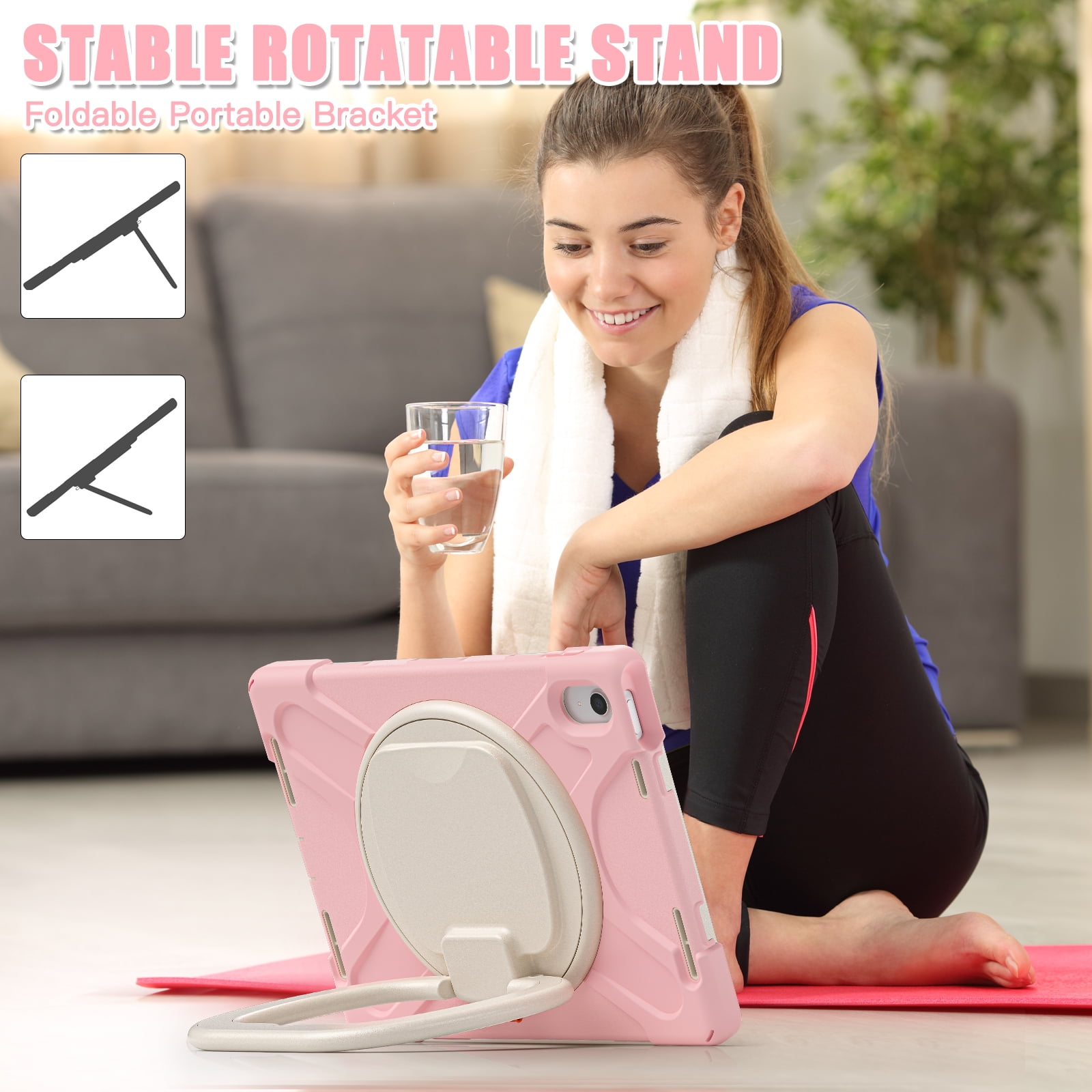 iPad 10th Generation Case 2022,iPad 10th Gen 10.9 inch Rugged Case with Screen Protector,Rotating Stand/Pencil Holder/Carrying Shoulder Strap - Sakura Pink