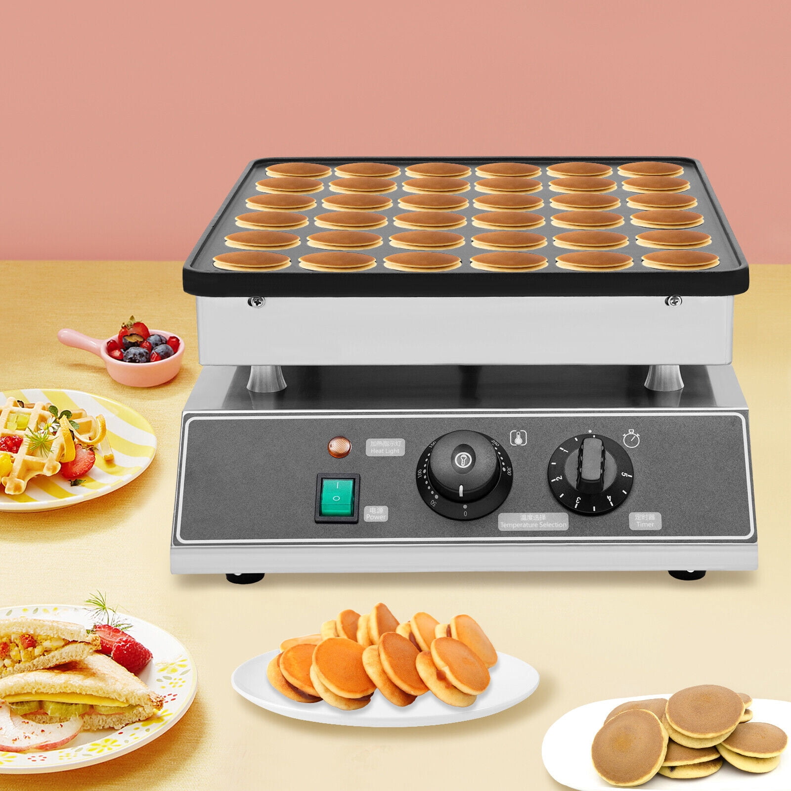 1000W 36-Grid Commercial Electric Waffle Machine 110V Mini Dutch Pancake Baker Maker for Family, Cafes
