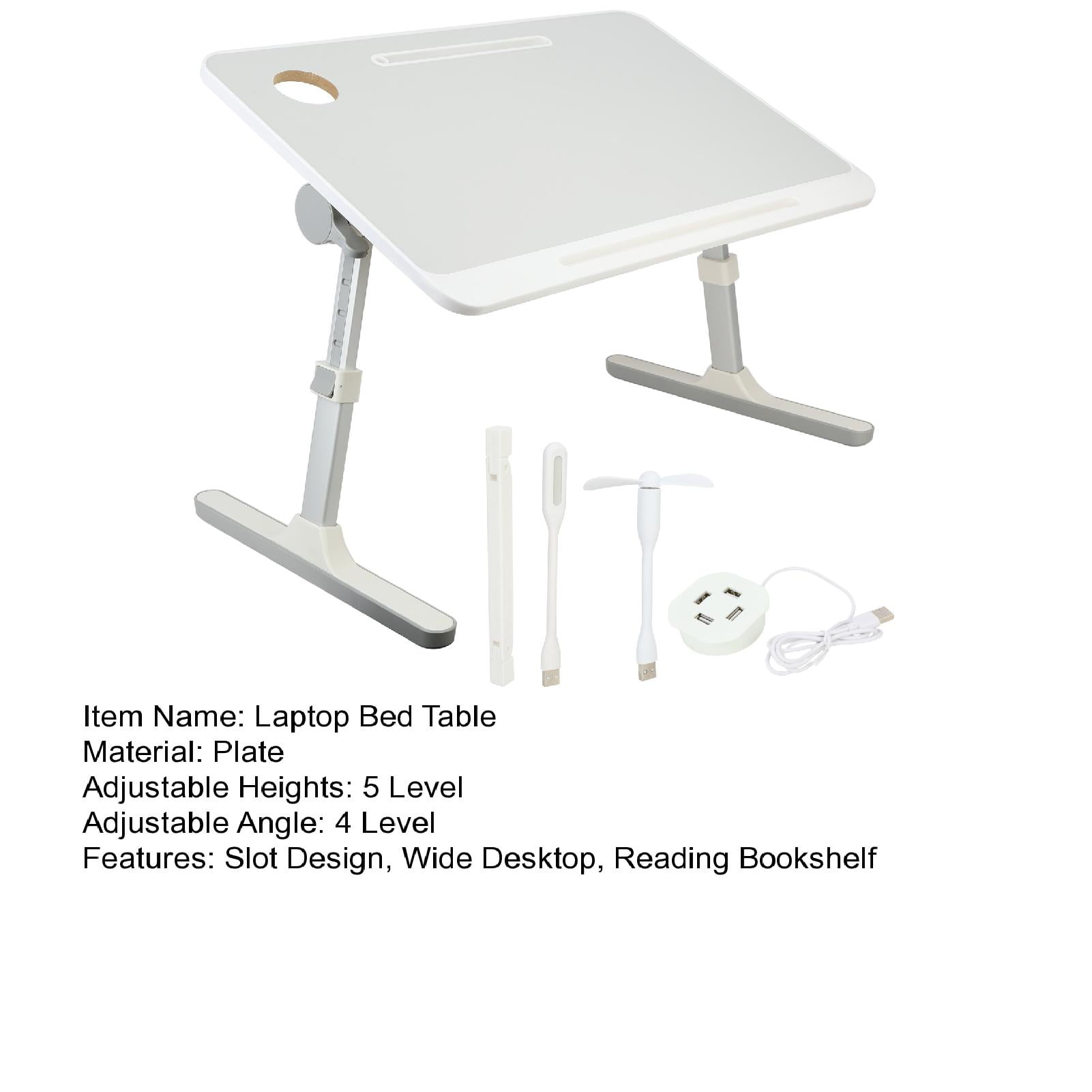 Aqyh Folding Laptop Stand for Bed, Height & Angle Adjustable Laptop Desk w/ USB Light & Fan, Portable Lap Desk Bed Table Tray for Couch Sofa Chair Floor Desk for Adults, Kids, Gray