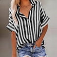thumbnail image 2 of YUGYXL Womens Henley Shirts Striped Collared V Neck Half Button Placket Loose Fit Summer Tee Tunic Blouse Top Black XL, 2 of 5