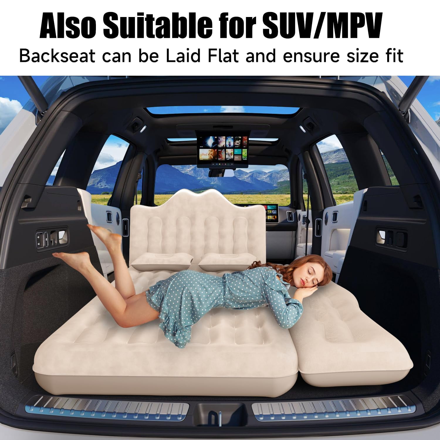 Backseat Car Air Mattress, Inflatable AirBed for SUV Back Seat Trunk Sleeping, Van Rear Seat Camping Sleeping Bed with Electric Air Pump