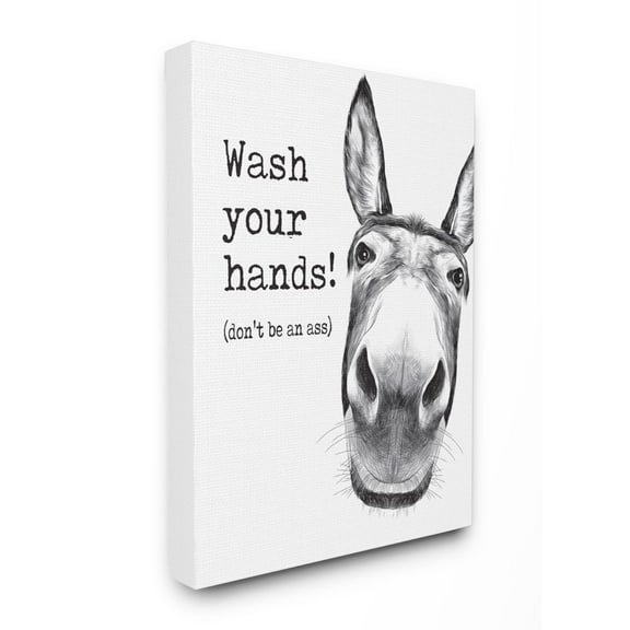 Stupell Industries Wash Your Hands Donkey Quote Bathroom Animal Humor Canvas Wall Art Design by Lettered and Lined, 36" x 48"