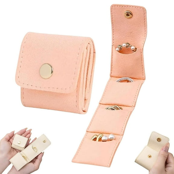 SENIURIS Mini Travel Jewelry Bag, Foldable Mini Travel Jewelry Pouch, Multi-compartment Design Portable Jewelry Organizer with Buckle. (Pink, Small)