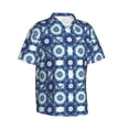 thumbnail image 2 of Balery Vintage Blue Print Men's Hawaiian Shirts Short Sleeve Beach Shirt Relaxed Fit Vacation Button Down Shirts-, 2 of 9