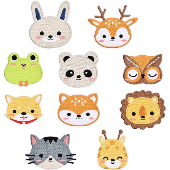 10 parches para planchar de animales, varios parches bordados de animales de dibujos animados, parches de costura de 4 cm para ropa de niños, vestidos, sombreros, chaquetas, mochilas,