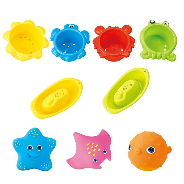 Dvkptbk Children's Fun Ocean Stacking Cup Parent-Child Bathroom Bath Toy 9PC