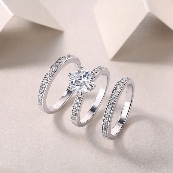 Forever Jewels 3Ct Round Moissanite Womens Wedding Bridal Ring Set 14K White Gold Plated