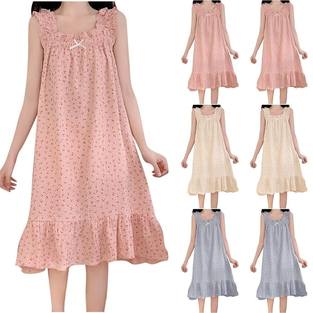 JDQJBZ Chemises de Nuit pour Femmes Amples Vêtements d'Intérieur Nœud Sans Manches Robe de Nuit