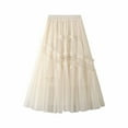 thumbnail image 4 of Mrat Crochet Skirt Women's Solid Color Fashion Classic Silky High Waist Flowing Long Skirt Maxi Skirts for Women S-49 Beige One Size, 4 of 9
