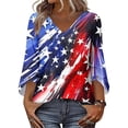thumbnail image 4 of Women's 4th of July 3/4 Length Sleeve Tops, V Neck Blouses with Button Cuffs American Flag Baggy Summer Business Casual Office Outfits, 4 of 6