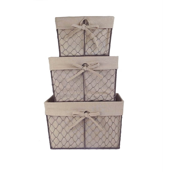 Set of 3 Natural Beige and Brown Home Essentials and Collectibles Chicken Wire Baskets, 12.5"