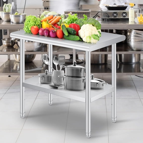 EastVita 30 x 60 Inch Stainless Steel Prep Table with Backsplash Adjustable Undershelf Commercial Heavy Duty Table with Adjustable Under Shelf for Outdoor Use Restaurants Hotels Works