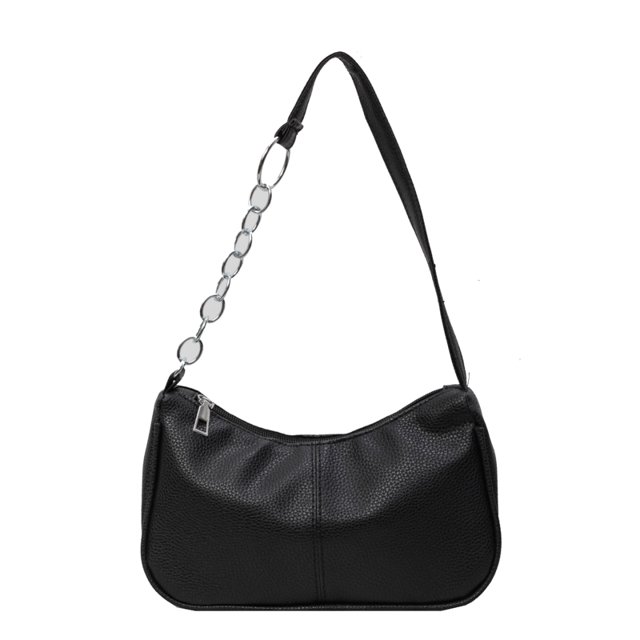 Bolso de hombro de moda para mujer de cuero de PU Color sólido para mujer viaje negro